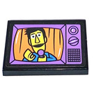 LEGO Black Tile 2 x 3 with TV Screen with Guy Smiley Sticker (26603)
