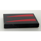 LEGO Black Tile 2 x 3 with Two Curved Red Stripes - Right Side Sticker (26603)