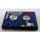 LEGO Black Tile 2 x 3 with Two Man with a Beanie Sticker (26603)