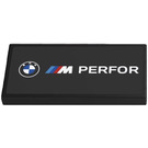 LEGO Black Tile 2 x 4 Inverted with BMW and M-Sport Logos and ‘PERFOR’ Sticker