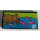 LEGO Noir Tuile 2 x 4 avec Bear cub et dark pink Poisson Autocollant (87079)