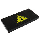 LEGO Black Tile 2 x 4 with Black Exclamation Mark in Yellow Triangle Sticker (87079)