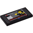 LEGO Black Tile 2 x 4 with 'Breaking News Bank Robbery Dog' Television Screen Sticker (87079)