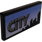 LEGO Zwart Tegel 2 x 4 met City logo en Skyline Sticker (87079)