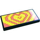 LEGO Black Tile 2 x 4 with Coral and Yellow Holographic Heart Sticker (87079)