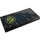 LEGO Black Tile 2 x 4 with Dark Blue Cloth with 6 Eyelets, Ninjago Emblem and Yellowish Green Laces Sticker (87079)