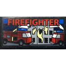 LEGO Black Tile 2 x 4 with 'FIREFIGHTER', Building and Fire Trucks Sticker (87079)