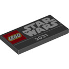LEGO Black Tile 2 x 4 with 'LEGO' and 'STAR WARS' Logos and '2021' (77267 / 87079)