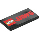 LEGO Black Tile 2 x 4 with Lego Logo and 'JAWS' (87079)