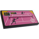 LEGO Zwart Tegel 2 x 4 met pink tennis court TV Sticker (87079)
