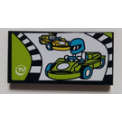 LEGO Black Tile 2 x 4 with Race in TV Sticker (87079)