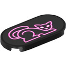 LEGO Black Tile 2 x 4 with Rounded Ends with Neon Pink Cat Sign Sticker (66857)