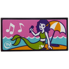 LEGO Black Tile 2 x 4 with TV Screen with Mermaid, Umbrella, Beach and Sea Sticker (87079)