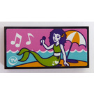 LEGO Black Tile 2 x 4 with TV Screen with Mermaid, Umbrella, Beach and Sea Sticker (87079)