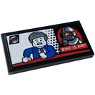 LEGO Black Tile 2 x 4 with 'WHAT IS AIM?', TV News Screen, AIM Agent Sticker (87079)