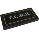LEGO Black Tile 2 x 4 with White 'T.C.R.R.' in Gold Border Sticker (87079)