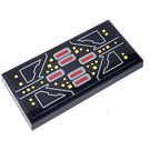 LEGO Zwart Tegel 2 x 4 met Geel Squares en Rood Rectangles Sticker (87079)