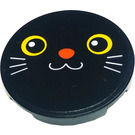 LEGO Black Tile 3 x 3 Round with Cat Face Sticker (67095)