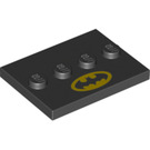 LEGO Sort Flise 3 x 4 med fire knops med Batman logo (17836 / 36887)