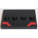LEGO Black Tile 3 x 4 with Four Studs with two Angled Red Bars Sticker (17836)