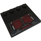 LEGO Black Tile 4 x 4 with Studs on Edge with Dark Red and Silver Body Armour Sticker (6179)