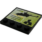 LEGO Black Tile 4 x 4 with Studs on Edge with Helicopter and Command Center Sticker (6179)