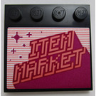 LEGO Zwart Tegel 4 x 4 met Studs Aan Rand met Item Market Sign Sticker (6179)
