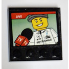 LEGO Black Tile 4 x 4 with Studs on Edge with Live TV Screen with Mercedes Petronas Driver Sticker (6179)