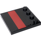 LEGO Schwarz Fliese 4 x 4 mit Bolzen auf Kante mit rot rectangle Aufkleber (6179)