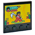 LEGO Black Tile 4 x 4 with Studs on Edge with Screen with fighting Ninja Video Game Sticker (6179)