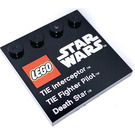 LEGO Schwarz Fliese 4 x 4 mit Bolzen auf Kante mit Star Wars TIE Fighter Dekoration (6179 / 73140)