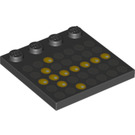 LEGO Schwarz Fliese 4 x 4 mit Bolzen auf Kante mit Gelb Links Pfeil Dots und Grau Dots (6179 / 21507)