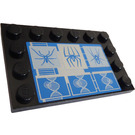 LEGO Schwarz Fliese 4 x 6 mit Bolzen auf 3 Edges mit 3 Spiders und DNA Aufkleber (6180)