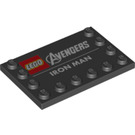 LEGO Schwarz Fliese 4 x 6 mit Noppen auf 3 Edges mit Avengers Iron Mann (6180 / 69162)