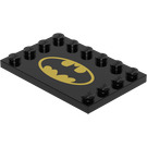 LEGO Noir Tuile 4 x 6 avec Goujons sur 3 Edges avec Batman logo sur Noir Background Autocollant (6180)