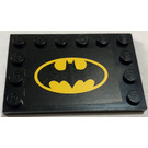 LEGO Schwarz Fliese 4 x 6 mit Bolzen auf 3 Edges mit Batman Logo Aufkleber (6180)