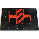 LEGO Black Tile 4 x 6 with Studs on 3 Edges with Black and Red Danger Stripes (Left) Sticker (6180)
