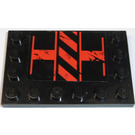 LEGO Black Tile 4 x 6 with Studs on 3 Edges with Black and Red Danger Stripes (Right) Sticker (6180)