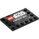 LEGO Black Tile 4 x 6 with Studs on 3 Edges with 'Captain Rex' and Star Wars Logo (6180 / 102786)