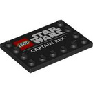 LEGO Zwart Tegel 4 x 6 met Studs Aan 3 Edges met 'Captain Rex' en Star Wars logo (6180 / 102786)