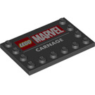 LEGO Noir Tuile 4 x 6 avec Goujons sur 3 Edges avec 'CARNAGE' et Marvel logo (6180 / 77254)