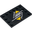 LEGO Zwart Tegel 4 x 6 met Studs Aan 3 Edges met "Code Pilot" Sticker (6180)