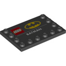 LEGO Schwarz Fliese 4 x 6 mit Noppen auf 3 Edges mit 'LEGO' und 'Batman' Logos und 'BATMAN' (6180 / 77219)