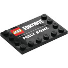 LEGO Noir Tuile 4 x 6 avec Tenons sur 3 Edges avec 'LEGO FORTNITE’ et ‘PEELY BONE' (6180)