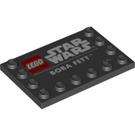 LEGO Schwarz Fliese 4 x 6 mit Bolzen auf 3 Edges mit Lego / Star Wars Logos und Boba Fett (6180 / 67534)