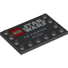 LEGO Schwarz Fliese 4 x 6 mit Bolzen auf 3 Edges mit Lego / Star Wars Logos und The Fighter Pilot (6180 / 67536)