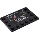 LEGO Schwarz Fliese 4 x 6 mit Bolzen auf 3 Edges mit Eule auf Chalkboard Aufkleber (6180)