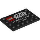 LEGO Black Tile 4 x 6 with Studs on 3 Edges with 'PRINCESS LEIA" and Star Wars Logo (6180 / 102790)