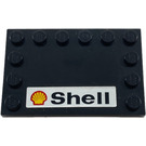 LEGO Schwarz Fliese 4 x 6 mit Bolzen auf 3 Edges mit 'SHELL' Aufkleber (6180)