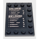 LEGO Noir Tuile 4 x 6 avec Goujons sur 3 Edges avec 'SHISH KABOBS' et 'BOB'S SPECIALS' Modèle Autocollant (6180)
